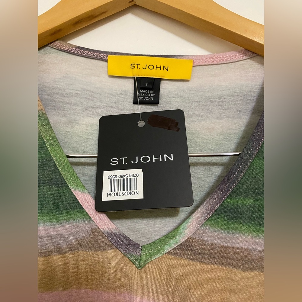 St. John Green and Pink Striped Long Sleeve Top - Picture 4 of 6